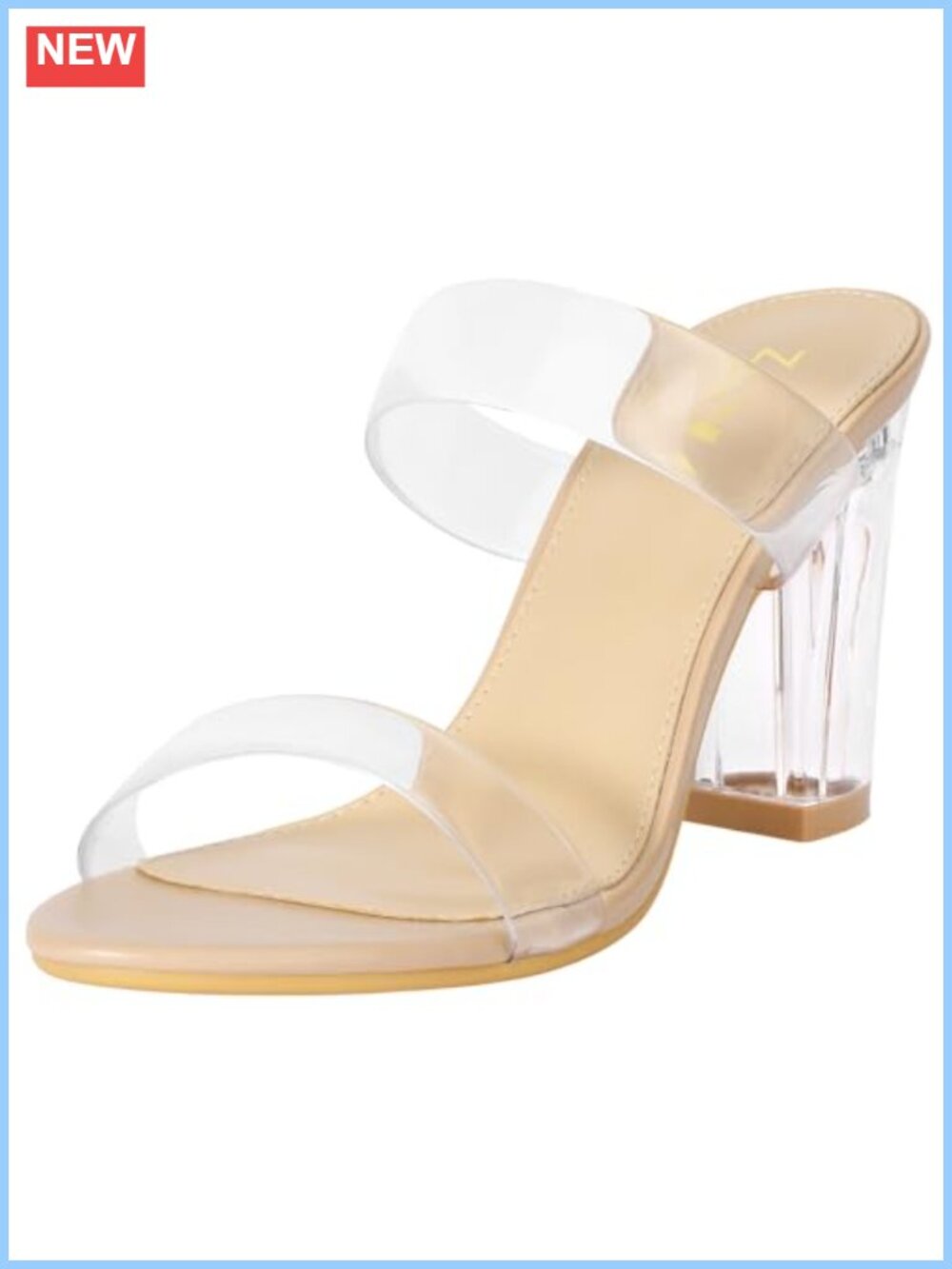 Clear Heels for Women Two Strap Block Chunky Heel Sandals 3 Inch PU